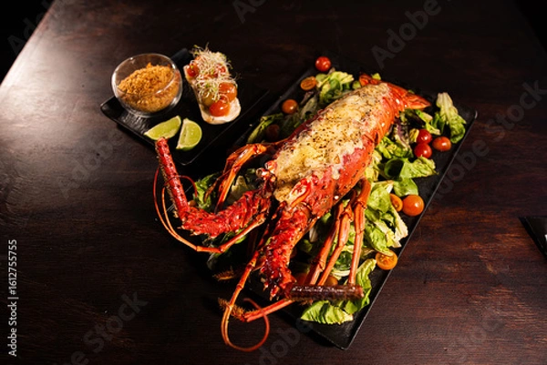 Obraz Grilled Lobster Served on Fresh Salad with Gourmet Sides