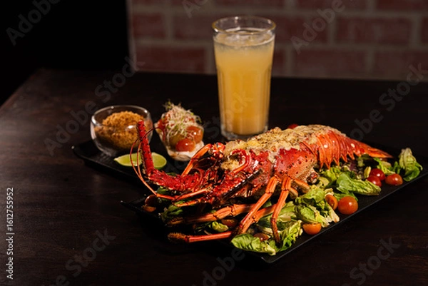 Obraz Grilled Lobster Served on Fresh Salad with Gourmet Sides