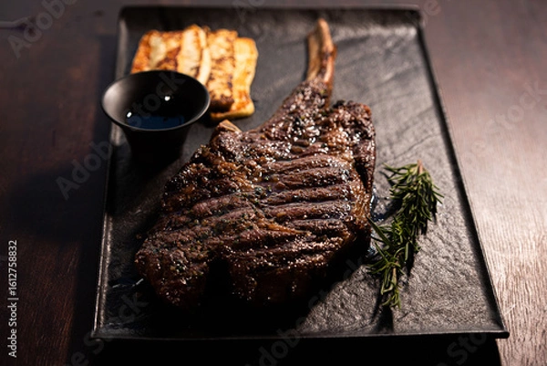 Obraz Grilled Tomahawk Steak with Rosemary and Halloumi Cheese – Gourmet Plate