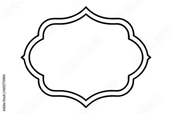 Fototapeta Black ornate quatrefoil frame with double border on white background ornate frame decorative border