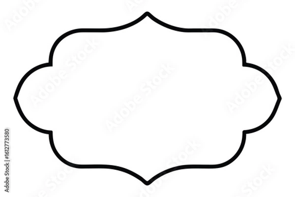 Fototapeta Black outline decorative ornate frame with scalloped edges on white background border