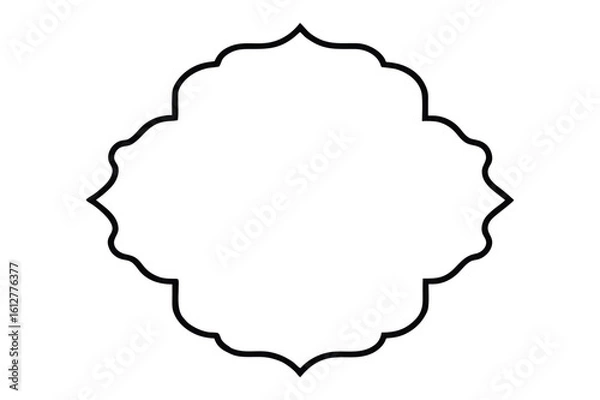 Fototapeta Black outline of a decorative quatrefoil frame with scalloped edges border ornamental 1