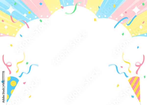Obraz 雲型の背景フレーム、クラッカー、テープ、紙吹雪のデコレーション