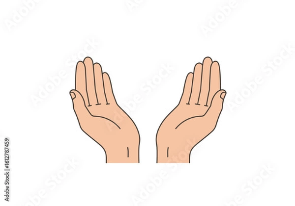 Fototapeta Illustration of two open hands cupped together in a gesture of receiving, prayer, or offering on a white background.