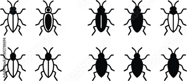 Obraz Simple Line Icon Set: Various Beetles, Bugs, and Insects