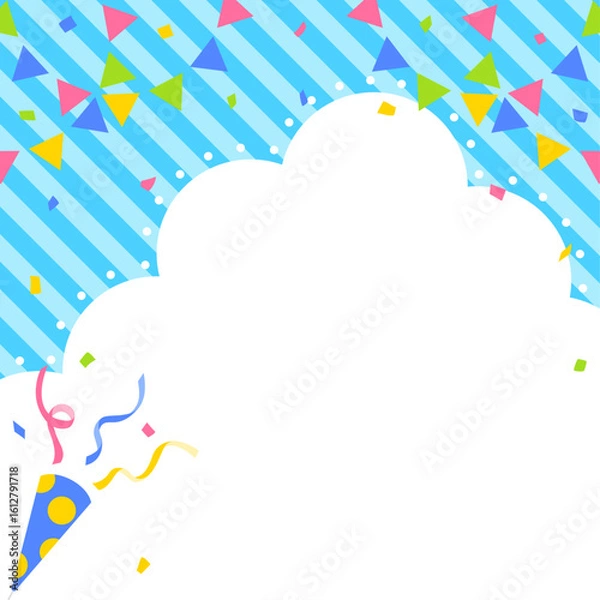 Fototapeta 雲型の背景フレーム、クラッカー、ガーランド、紙吹雪のデコレーション、正方形サイズ