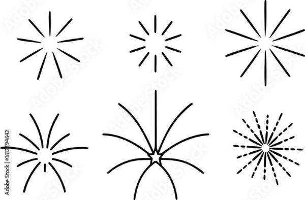 Obraz Firework Burst Icons Set Line Art Explosive Shapes Vector