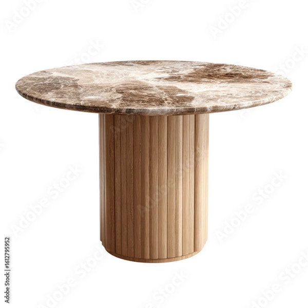 Obraz Round coffee table with marble top and wooden base (1)