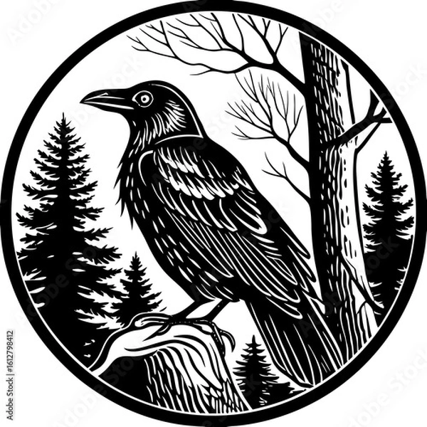 Obraz crow (linocut style)