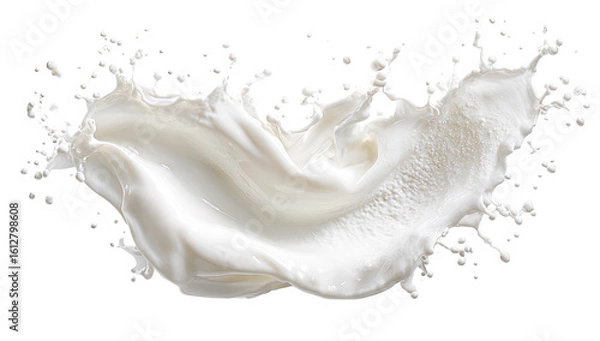 Obraz Milk splash, creamy white liquid in a dynamic, flowing splatter pattern against a black background