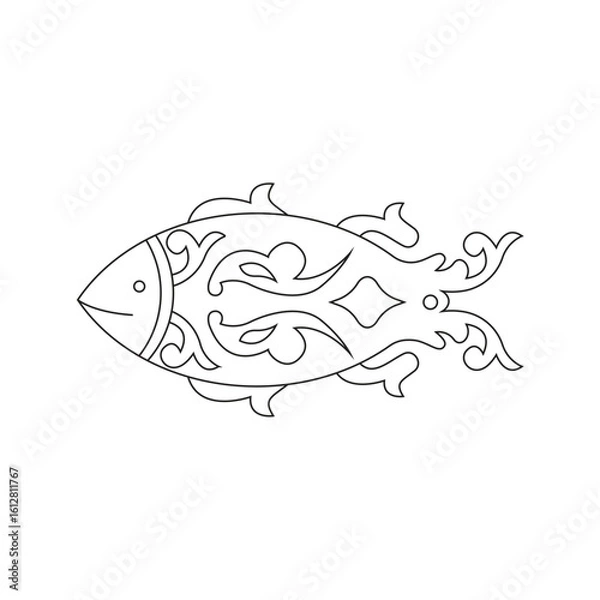 Fototapeta Sacred Fish – Mythological Symbol of Abundance, Intuition, and Transformation | Spiritual Line Art
