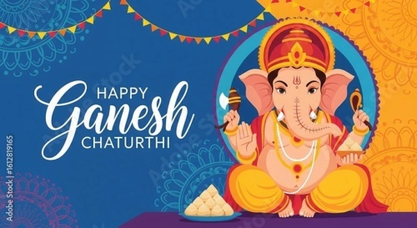 Fototapeta Minimal Ganesh Vector with Modaks – Flat Festive Design Ganesh Chaturthi Wallpaper HD