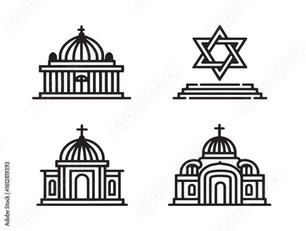 Fototapeta Historic synagogue icon illustrations in elegant flat vector