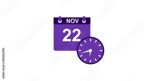 Fototapeta November month 22 date calendar icon clock white color 4k illustration.