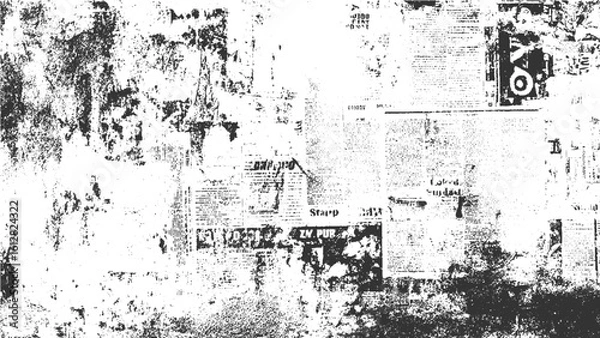 Fototapeta Worn paper texture with dust overlay and old newspaper effect. Old grunge texture with newspaper style and dusty screen overlay. 
