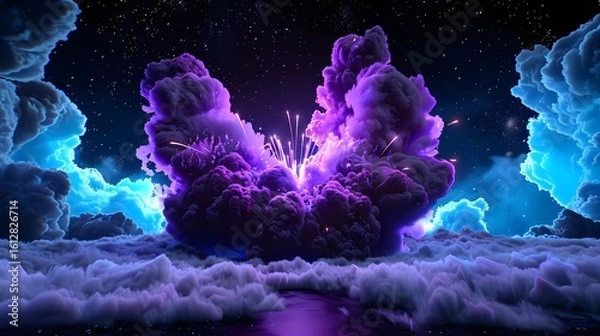 Fototapeta Vibrant Color Explosion in Night Sky with Ethereal Clouds and Stars