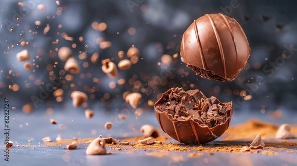 Fototapeta Magical Chocolate Sphere Exploding with Sweet Delights and Textures