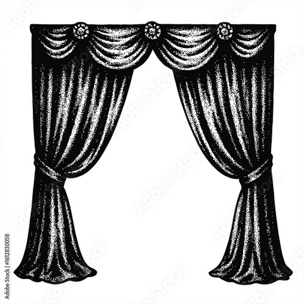 Obraz Halftone style stage curtain graphic with texture. Perfect for vintage collage compositions, theatrical backdrops, gothic scrapbooking, dramatic printable art, mixed media designs 