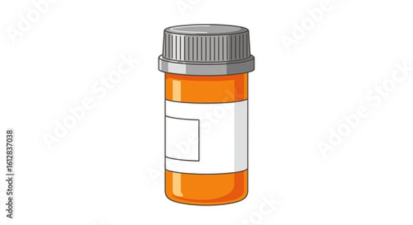 Fototapeta Illustration of an Orange Pill Bottle with a Blank Label and Gray Cap on a White Background