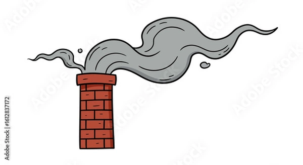 Fototapeta Cartoon Illustration of a Brick Chimney with Gray Smoke Coming Out on a White Background