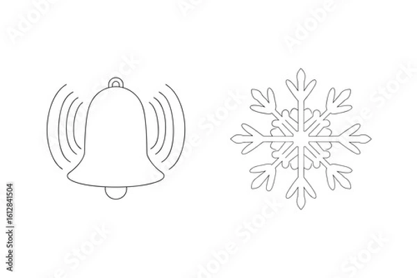 Fototapeta Ringing bell and snowflake outline sound vibration