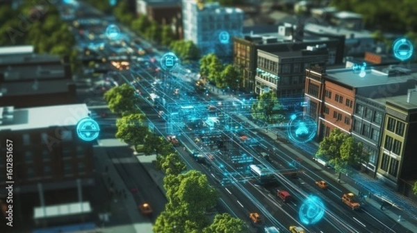 Obraz Smart city traffic flow digital overlay