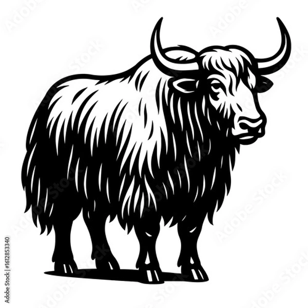 Fototapeta Himalayan Yak Black and White Vector Art