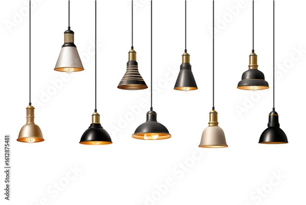 Fototapeta Stunning collection of modern pendant lights, ideal for interior design projects and stylish home decor isolated on white or transparent png.