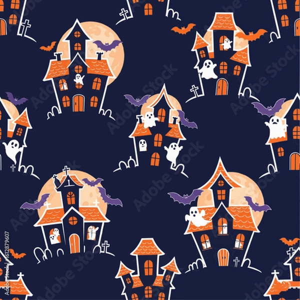 Fototapeta Haunted House Mini Icons Pattern