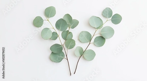 Fototapeta Two sprigs of eucalyptus leaves on a white background
