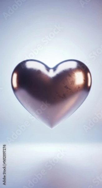 Fototapeta A shiny metallic heart shape on a soft background