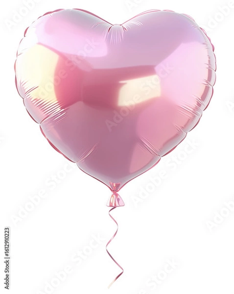 Obraz Pink heart balloon 3d rendering icon illustration PNG. Minimal style colorful heart shape balloon on transparent isolated background.
