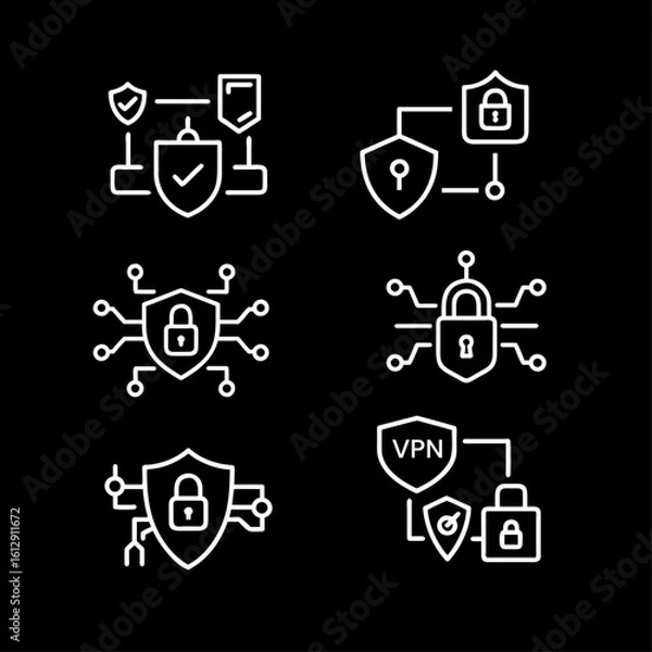 Obraz Cyber Security Line Icons for Safe Internet and Data Protection