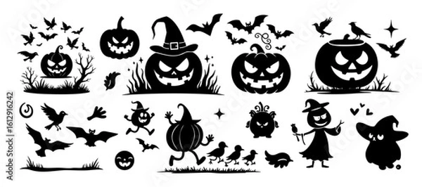 Fototapeta Halloween vector art set with spooky elements and silhouettes for seasonal decoration