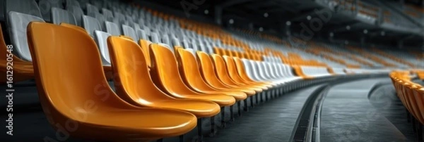 Fototapeta Colorful seating arrangement in a modern sports arena during an event