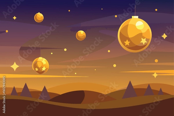 Fototapeta  Sunset with Floating Golden Baubles in Desert
