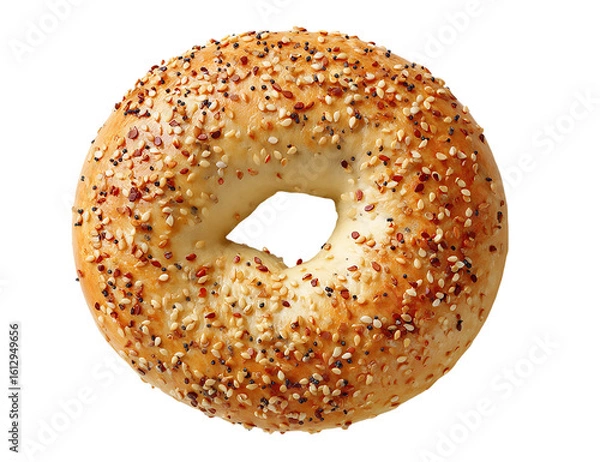 Fototapeta A delectable everything bagel with sesame seeds and spices on a transparent background perfect for breakfast or a snack