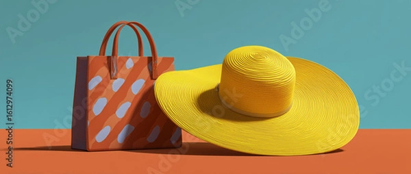 Obraz Sun Hat and Beach Bag Flat Lay