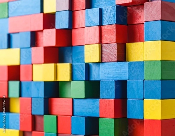 Fototapeta Colorful wooden blocks arranged in a textured pattern