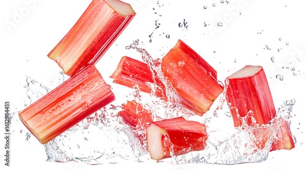 Fototapeta Rhubarb stack with half slice falling png