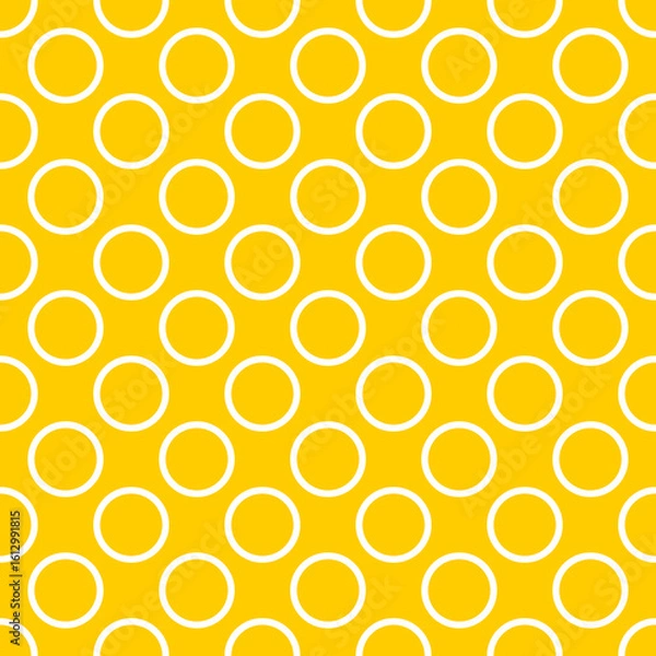Fototapeta Vector seamless pattern with white polka dots on a sunny yellow background. For cards, invitations, wedding or baby shower albums, backgrounds, arts and scrapbooks.