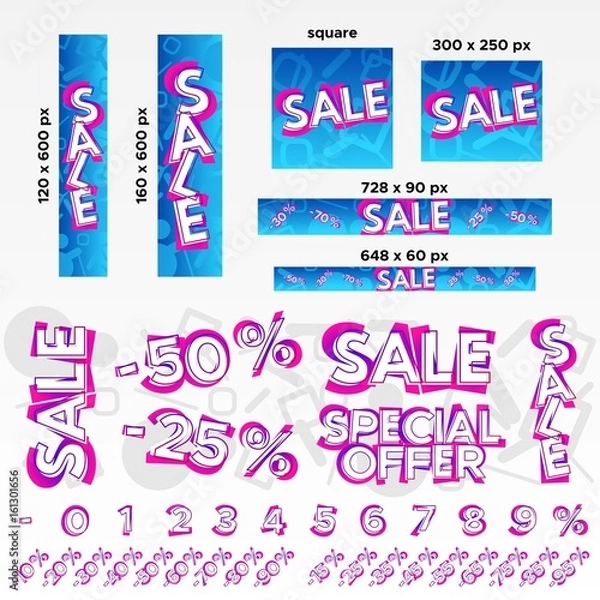 Obraz Blue banner template set with design elements