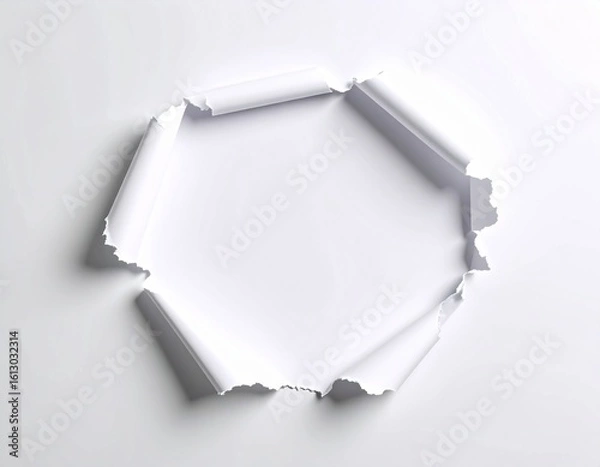 Fototapeta Generated image 破れた紙 白い紙 紙 穴 破れ 破損 紙の破れ 裂け目 デザイン素材 バックグラウンド 背景 クローズアップ 白 ミニマル モノクロ シンプル コピー用スペース コラージュ テクスチャ ビジュアル効果 広告用 破れた背景 ペーパーデザイン 素材 破けた紙 空間演出 紙の質感 白背景 擬似破れ 素材背景 破れ演出 テキストスペース 宣伝素材 白基調 立体感 アート素材
