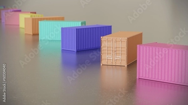 Obraz Long isolated line of brightly colored Shipping Containers on a neutral surface