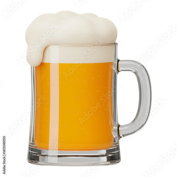 Fototapeta 3D Rendering Beer Mug Filled with Frothy Beer, Transparent Glass, Transparent Background