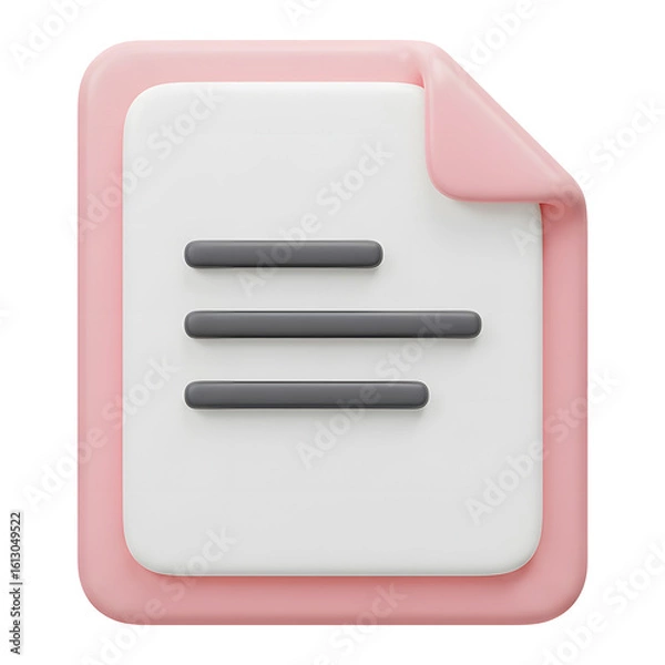 Fototapeta Paper 3D Document Icon – Folded Corner and Line Details, Transparent Background