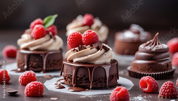 Fototapeta Chocolate dessert image for branding and marketing, great for bakery catalog, packaging mockup, advertising campaigns, and culinary projects.