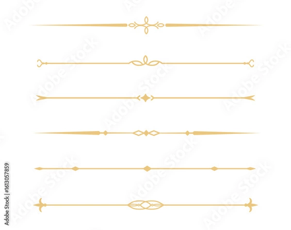 Fototapeta Set of Vintage decorative golden lines. text dividers. Gold line border. Lines separators, Borders, Vintage dividers, Underline elements. Vector illustration