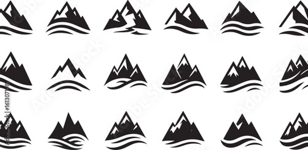 Obraz Mountain Peaks Vector Collection – Wilderness and Alpine Clipart Silhouettes

