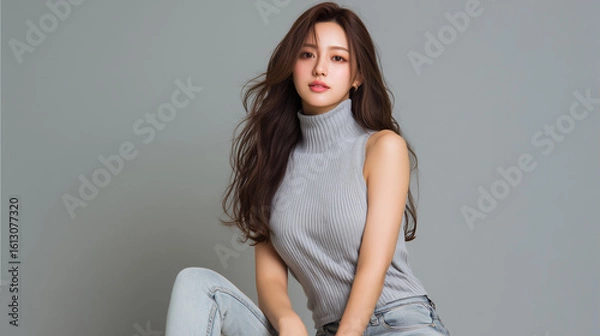 Obraz 美女, 女性, 美しい, 顔, モデル, 日本, 韓国, 中国, アジア, カフェ, ファッション